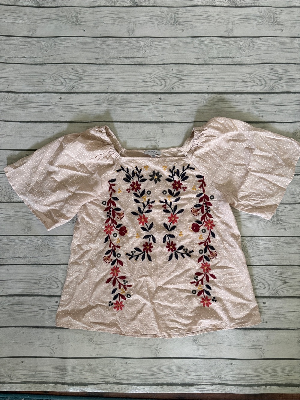 Polagram Cream Floral Embroidered  Blouse